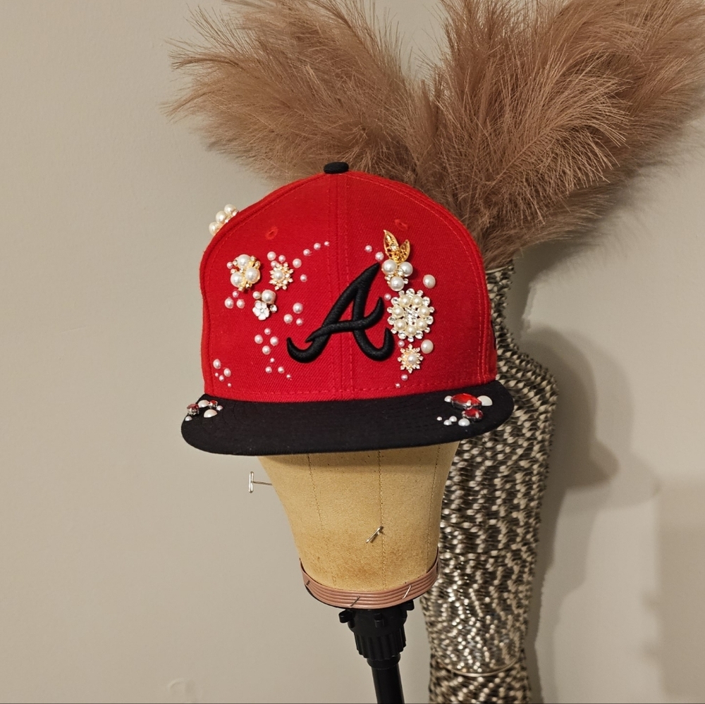 Red and Black Embellished Cap                 ** Customized Fitted Hat